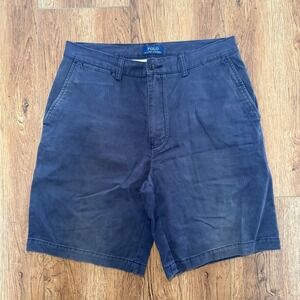 Polo Ralph Lauren Mens Navy Blue Cotton Chino Shorts Size 33 Flat Front Classic